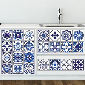 Walplus Spanish and Moroccan Blue Tile Stickers PVC