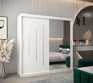 Elegant White York II Sliding Door Wardrobe W2000mm H2000mm D620mm - Mirrored Storage with Silver Handles