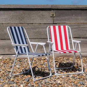 Harbour Housewares - Folding Metal Beach Chairs - Blue/Red Stripe - Pack of 2