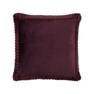 Catherine Lansfield Velvet and Faux Fur 55x55cm Cushion Plum