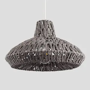 ValueLights Hamilton Natural Woven Grey Ceiling Pendant Light Shade Weave Rope Lampshade