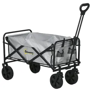 Outsunny Folding Outdoor Storage Trolley Cart Bag Telescopic Handle Brakes Grey