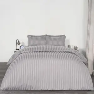 Satin Stripe Duvet Cover Set Hotel Quality Bedding Pillowcase Quilt Single Double