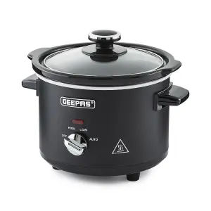 Geepas 1.5 Litre Slow Cooker 3 Temperature Settings, Removable Easy-Clean Ceramic Bowl Tempered Glass Lid & Cool Touch Handles