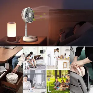 Table Desk Fan - Adjustable Pedestal Fan - Folding & Portable With 7200mah Rechargeable Battery - Telescopic Multifunctional Fan