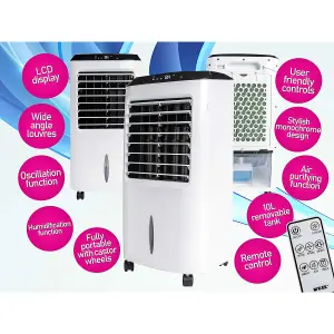 MYLEK 10L Portable Oscillating Air Cooler Fan 80W Large