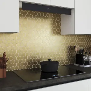 Albena Gold Satin Metal effect Flat Stainless steel Mosaic tile sheet, (L)300mm (W)300mm