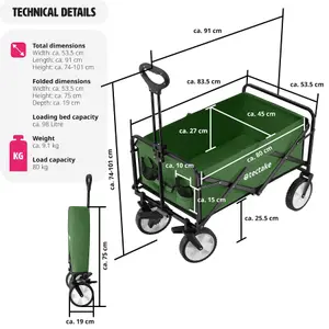 Garden Trolley Leon - foldable, with brakes, fabric insert, 2 pockets, bag - green