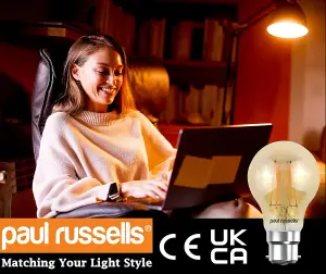 paul russells LED Filament GLS Bulb, 6.5W 650 Lumens, 50w Equivalent, 2200K Extra Warm White Amber, Pack of 6