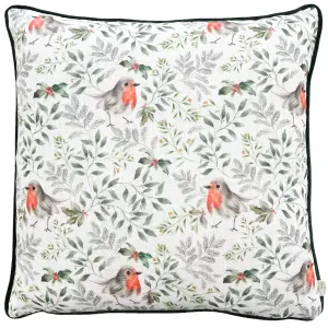 Evans Lichfield Festive Robin Repeat Piped Feather Filled Cushion