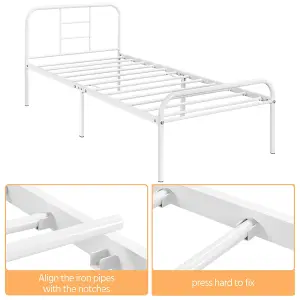 Yaheetech White 3ft Single Metal Bed Frame with High Headboard Strong Iron Platform Bed for Bedroom