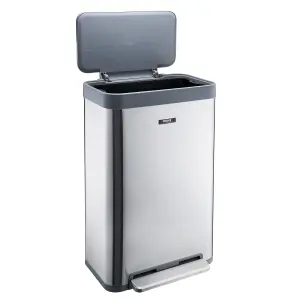 Kitchen Rubbish Waste Bin Recycling Wide Single Pedal 65L Silver