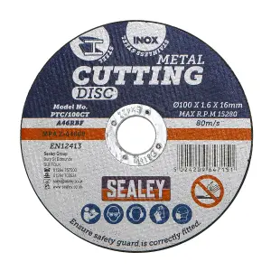 Sealey General-Purpose Flat Cutting Disc 100 x 1.6mm 16mm Bore PTC/100CT