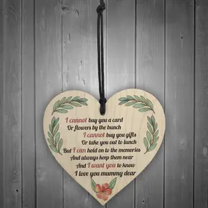 Red Ocean Mum Memorial Poem Wooden Hanging Heart Sign Mothers Day Gifts Rememberance Plaque Grave Sign