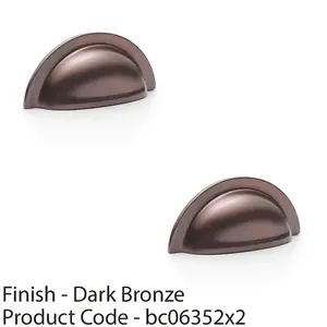 2 PACK - Ridged Cup Handle - Dark Bronze - 76mm Centres Solid Brass Shaker Drawer Pull