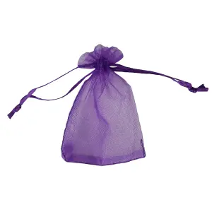 Neel Blue Pack of 100 Organza Bags, 7cm x 9cm Gift Bags Sheer Drawstring Pouches, Purple