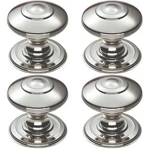 4 PACK - Ring Cabinet Door Knob Rose - 32mm Polished Nickel - Round Cupboard Pull Handle