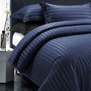 Microfiber Striped Duvet Cover Set with Pillowcases Navy / Double Duvet Cover + 2 Standard Pillowcases