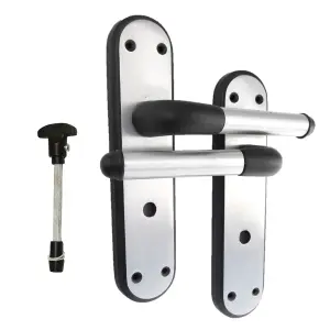 Marina Door Handle Two Tone Bathroom Lock Lever - Matt Black and Satin by Betley Butterfly