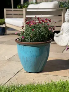 30cm Running Glaze Planter - Aqua