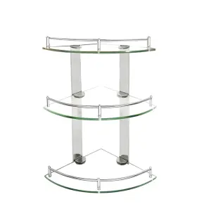 3 Tier Wall Mounted Tempered Glass Bathroom Corner Shelf Dia 25 cm