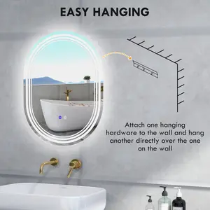 kleankin Bathroom Mirror with LED Lights, 3 Colours, Anti-fog, 70 x 50cm