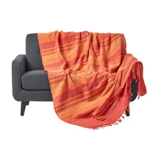 Homescapes Cotton Morocco Striped Terracotta Throw, 225 x 255 cm