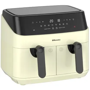 EMtronics Double Basket Air Fryer Large Digital 9 Litre Dual with Timer - Cream