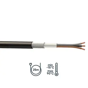 Prysmian Black 3-core Armoured Cable 4mm² x 25m