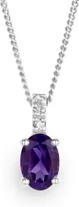 Amethyst 0.34Ct And Diamond 9K White Gold Pendant Necklace