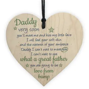 Red Ocean Handmade Wooden Heart From Bump Gifts Dad Daddy To Be Father Baby Son Daughter Card