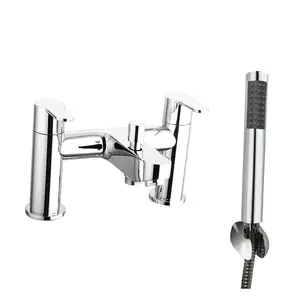 Rinse Bathrooms Bath Taps with Shower Bathroom Tub Taps Dual Lever Mixers Monobloc Chrome Brass