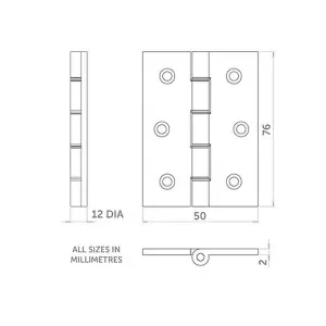 H10 3 inch (75mm) Ball Bearing Door Hinges, Polished Brass, 2 Pairs - Handlestore