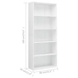 Rian Bookcase High-gloss White / 189cm H x 80cm W x 30cm D