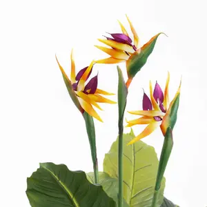 Blooming Artificial - 110cm Green / Orange Fake Bird of Paradise Flowering Plant