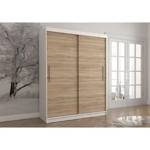 Stylish Vista 04 Sliding Door Wardrobe - White with Oak Sonoma Doors - (H)2000mm x (W)1500mm x (D)610mm