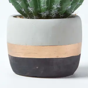 Homescapes Golden Barrel Artificial Cactus in Contemporary Stone Pot, 19 cm Tall