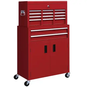 HOMCOM Top Chest and Roller Cabinet Combo Metal Tool Cabinet on Wheels Red