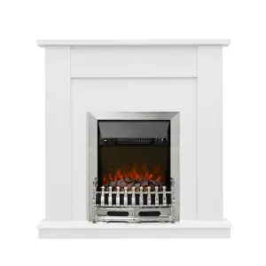 Hunton Ash White Timber Electric Suite with Inset Chrome Electric Fire