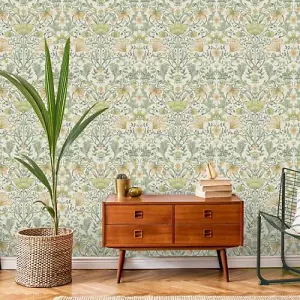 Holden Vintage Floral Cream Ochre Vintage Retro Style Art Nouveau Wallpaper