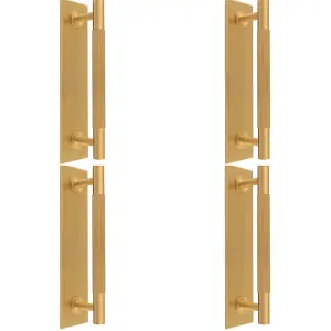 4 PACK - Lined Reeded Drawer Pull Handle & Matching Backplate - Satin Brass 200 x 40mm