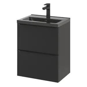 GoodHome Nira Matt Black Rectangular Vanity Basin (W)50cm