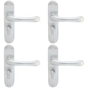 4 PACK - Smooth Rounded Bathroom Latch Door Handle - Satin Chrome Lever on Backplate