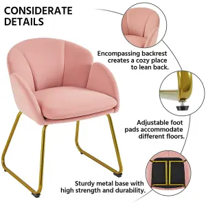 Yaheetech Pink Flower Shape Velvet Armchair Accent Chair with Golden Metal Legs