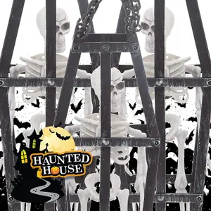 Halloween Hanging Skeleton Caged - Terrifying Detailed Decoration Spooky 41cm