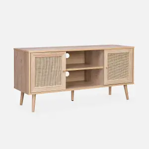 sweeek. 120cm TV stand with wooden and cane effect Boheme Natural 120x39x56.5 cm