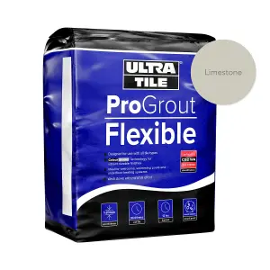 UltraTile ProGrout Flexible Waterproof All Purpose Tile Grout, 3kg - Limestone