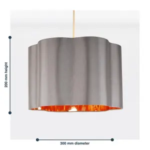 First Choice Lighting Grey with Copper Inner Scalloped Pendant Shade