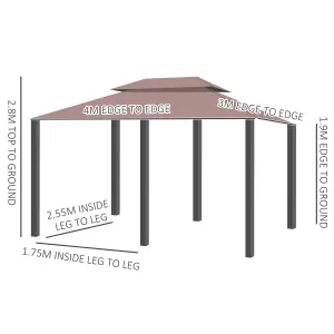 Outsunny 4m x 3(m) Outdoor 2-Tier Steel Frame Gazebo w/ Curtains Outdoor Garden