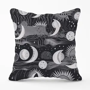 Abstract Black White Moon and Sun Cushions 60cm x 60cm